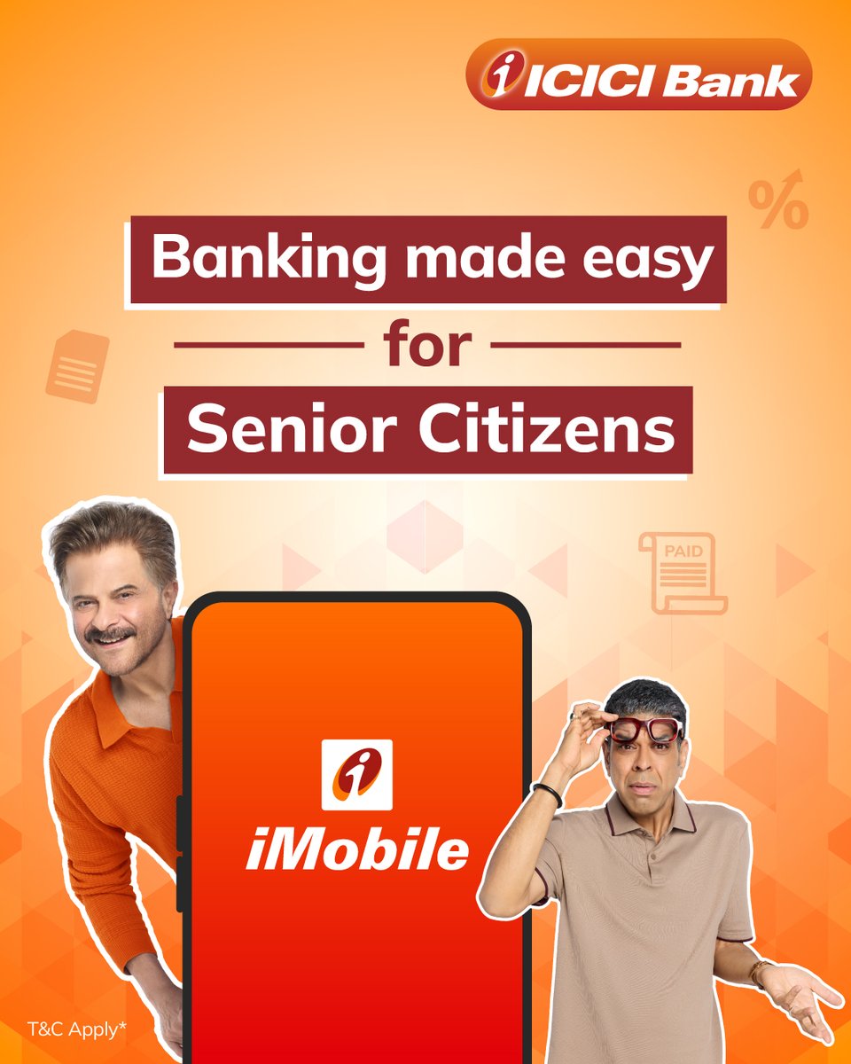 For many senior citizens, time-sensitive banking tasks can feel stressful, especially when they are pressed for time. ICICI Bank enables senior citizens to manage essential banking services digitally with ease. Need to submit Form 15H? Done! Want to access interest certificates anytime? Easy! Just login to ICICI Bank’s iMobile app! Designed for ease. Built for convenience. Anil Kapoor