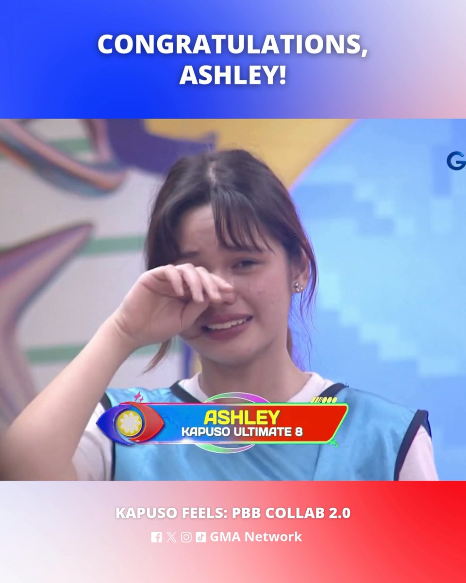 #KapusoFeels: Kapuso housemate, Ashley, kabilang na sa Ultimate 8! 🥳 Watch #GMAPBBCollab on weeknights at 9:40 PM, Saturdays at 6:15 PM, and Sundays at 10:05 PM on GMA Network. For more Kapuso Feels, visit