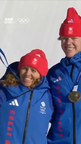The moment Charlotte Bankes and Huw Nightingale got their hands on their GOLD MEDALS! GB's first-ever gold on snow!