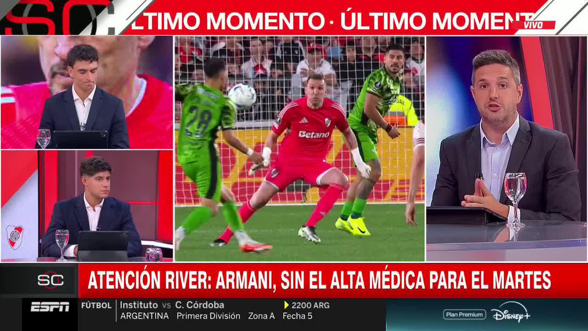 ATENCIÓN MUNDO RIVER: Juan Patricio Balbi informó en #SportsCenter que Franco Armani no recibió el alta médica y Santi Beltrán estará en el arco por Copa Argentina. 📺 #DisneyPlus Plan Premium