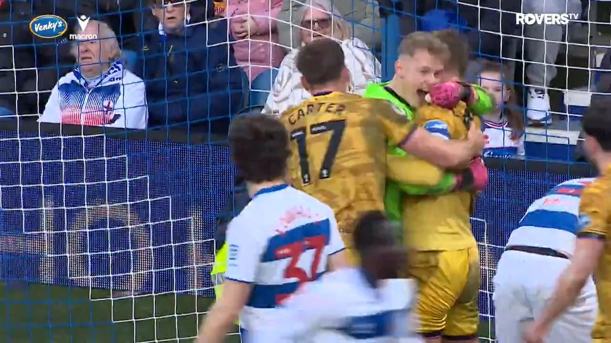 When the save &amp; block are celebrated like a goal! 👊 Brilliant from Balazs and Sean McLoughlin in the 90th minute yesterday! ⛔️ #QPRvROV | #Rovers 🔵⚪️