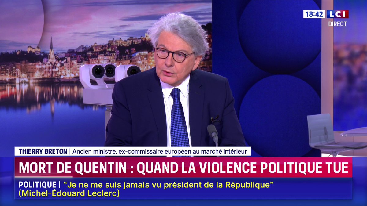 🗣️ Mort de Quentin D. à Lyon : "C’est un point de rupture", assure Thierry Breton. "On ne peut pas impunément tabasser un adversaire politique sans en assumer les risques, qu’ils soient pénaux ou moraux."