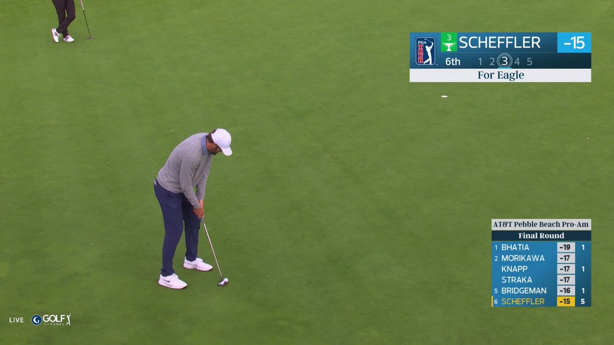 TWO EAGLES IN SIX HOLES. SCOTTIE SCHEFFLER CHARGING UP THE LEADERBOARD. T2.