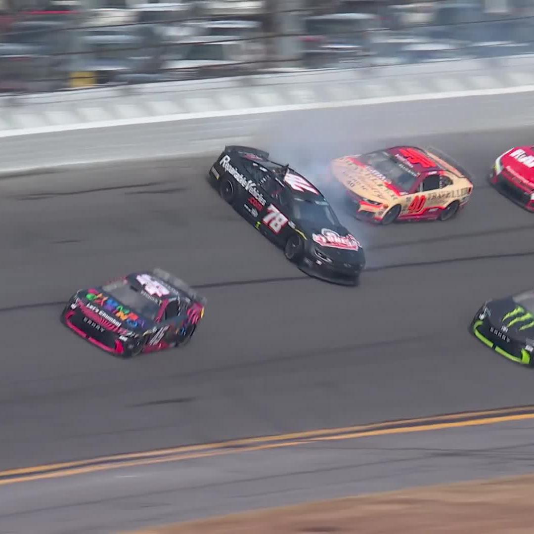 The No. 78 goes around and collects defending DAYTONA 500 Champion William Byron!