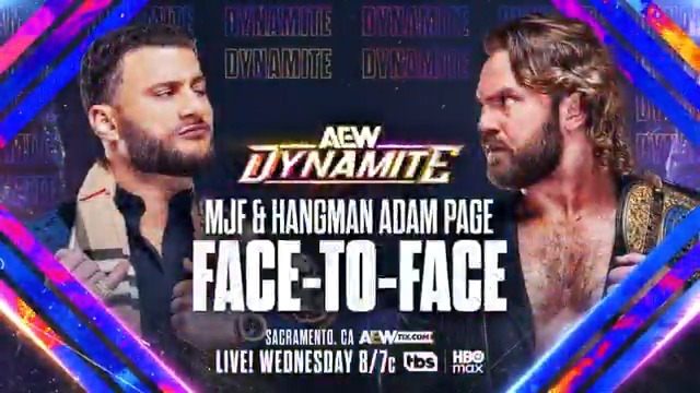 #AEWDynamite LIVE, 8/7c on TBS + HBO Max Wednesday, 2/18 AEW World Champion Maxwell Jacob Friedman™️ + Hangman Page Face-To-Face With Page's win + MJF's successful defense at #AEWGrandSlam, the stage is set for a championship match at #AEWRevolution MJF + Hangman Face-to-Face, THIS WEDNESDAY!