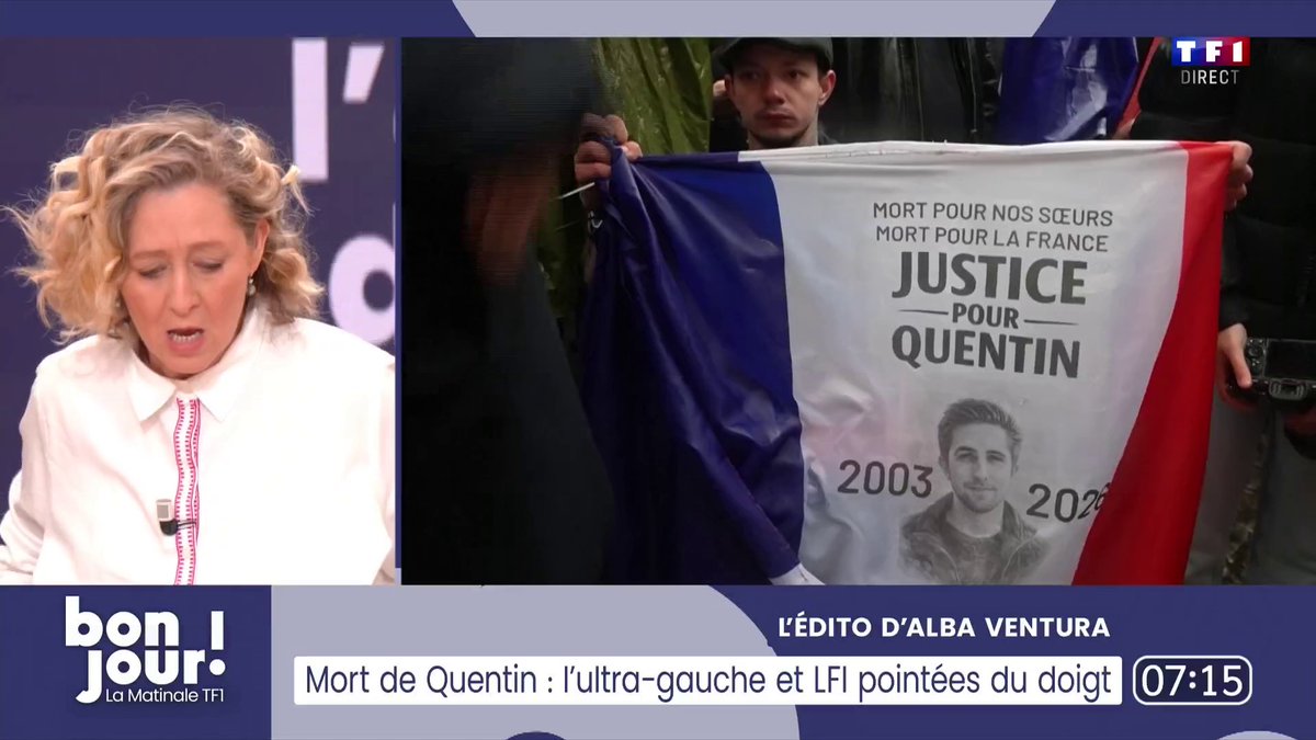 Mort de Quentin : l'ultra-gauche et LFI pointées du doigt ➡️ C'est l'édito de Alba Ventura dans #BonjourLaMatinaleTF1 ⤵
