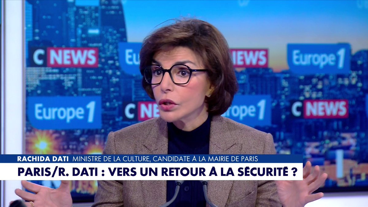 Candidate à la mairie de Paris, Rachida Dati évoque les chiffres liés à l'insécurité dans la capitale : «Le trafic de stupéfiants a augmenté de 218%, les agressions sexuelles ? Plus de 60%. Les atteintes aux personnes ? Plus de 25%», dans #LaGrandeInterview