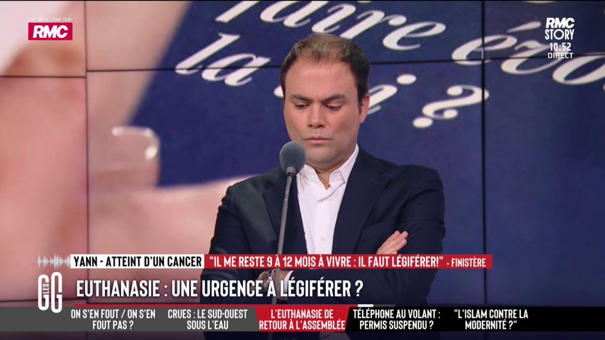 🚨 Euthanasie : une urgence à légiférer ? 📞 Yann, en phase terminale d'un cancer : "Il me reste 9 à 12 mois à vivre. La douleur est insupportable. Il faut légiférer. Je préférerais décider de quand je vais mourir plutôt que de souffrir." #GGRMC