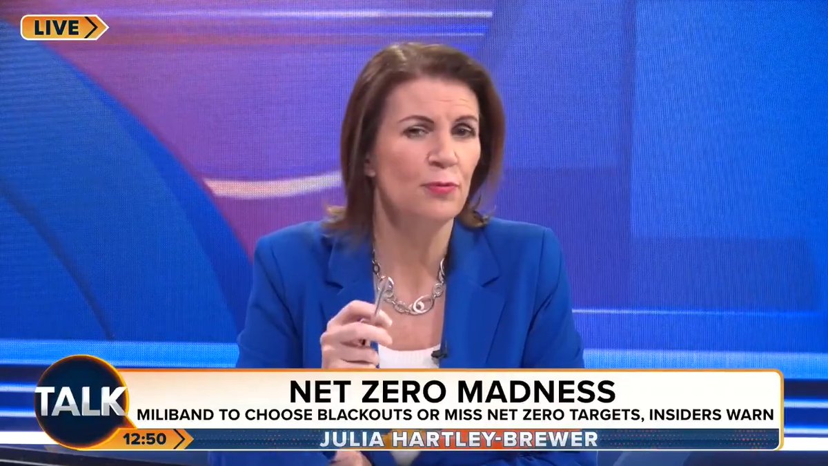 🚨"You can either have reliable, affordable energy and NOT have blackouts, or you can hit your Net Zero targets." Julia Hartley-Brewer warns that Ed Miliband's "insane" Net Zero agenda will "destroy" Britain. Julia Hartley-Brewer