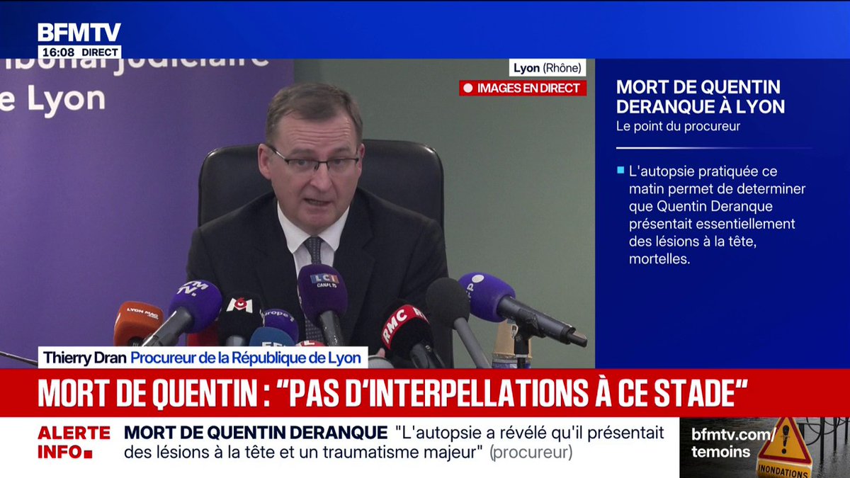 🔴 Mort de Quentin Deranque lors d'affrontements entre mouvances d'ultragauche et d'ultradroite ➡️ Le procureur de la République de Lyon annonce l'ouverture d'une enquête criminelle pour homicide volontaire