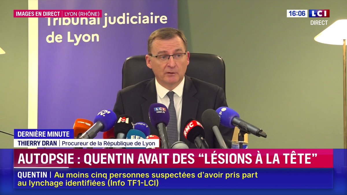 Mort de Quentin D. 🗣️ "Plus d'une quinzaine de témoins" ont été entendus (...) "Les analyses des vidéos sont en cours (...) Au moment où je vous parle, il n'y a pas eu d'interpellation" : Thierry Dran, procureur de la République de Lyon 📺 LCI Direct