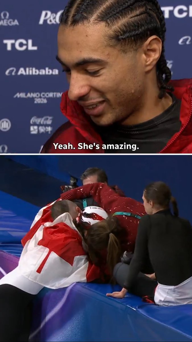 William Dandjinou watches (and commentates) Courtney Sarault’s silver-medal race mid-interview 👏🥈 Thanks CBC Gem for the stream! #NotAnAd