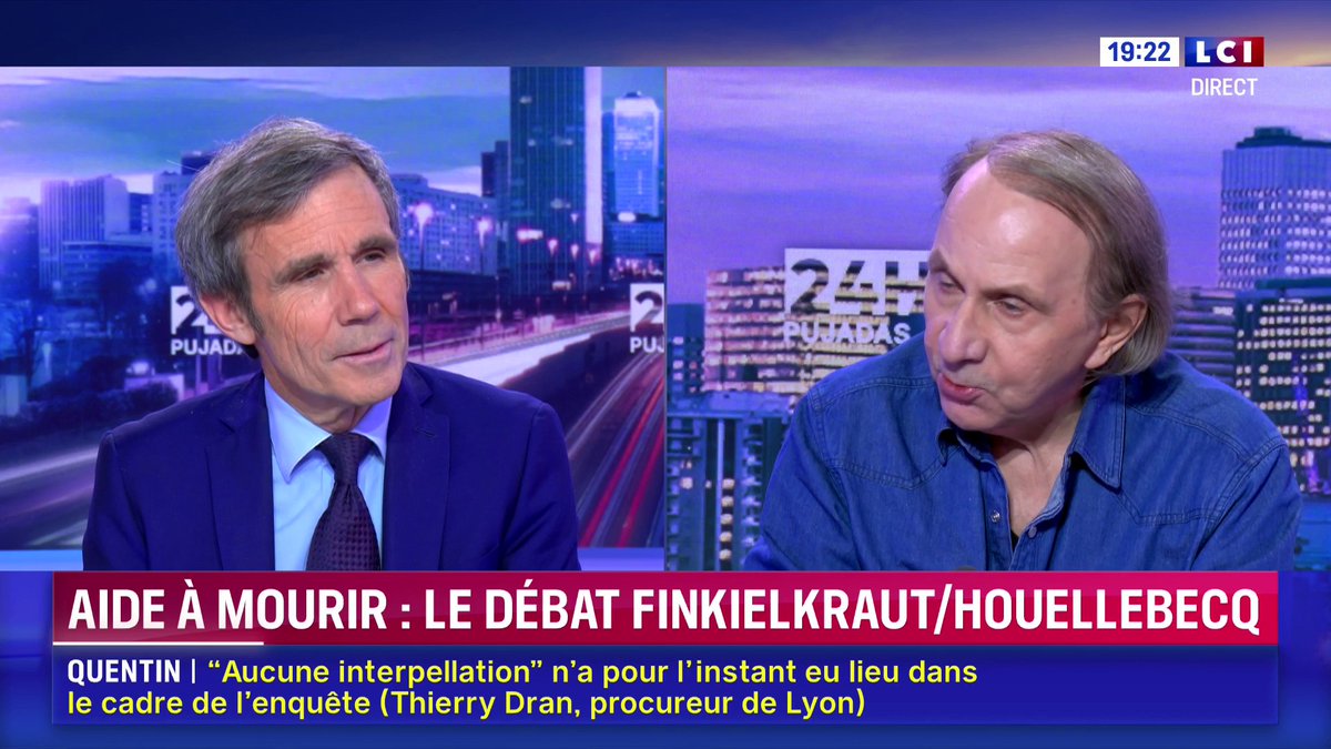 🔴🗣️ "L'euthanasie, pour moi, c'est une solution du passé. La solution de l'avenir, c'est les soins palliatifs (...) La douleur physique peut être vaincue, dans tous les cas" : Michel Houellebecq 📺 24h Pujadas présentée par David Pujadas
