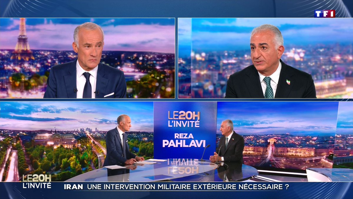 🔴 Iran 🗣️ Le régime des mollahs "est condamné à tomber", assure Reza Pahlavi qui estime qu'une intervention militaire extérieure "est nécessaire". 📺 Le fils du dernier Shah d’Iran et principale figure de l'opposition est l’invité du JT de 20H de TF1 face à Gilles Bouleau