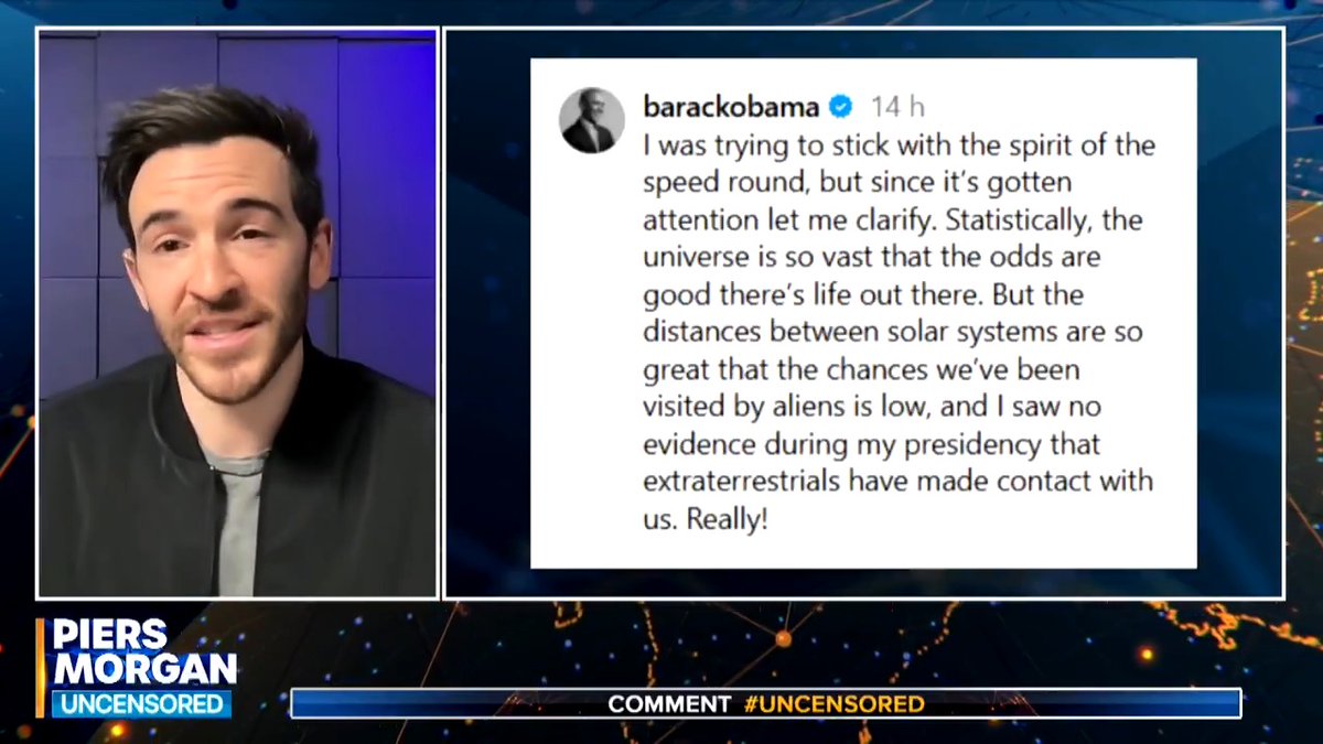 "Look, in retrospect, would I have asked the follow-up? Yes, of course - and that's something I'm just going to have to live with." Brian Tyler Cohen tells Piers Morgan why he didn't ask Obama follow-up questions about aliens existing. Watch more👇 📺