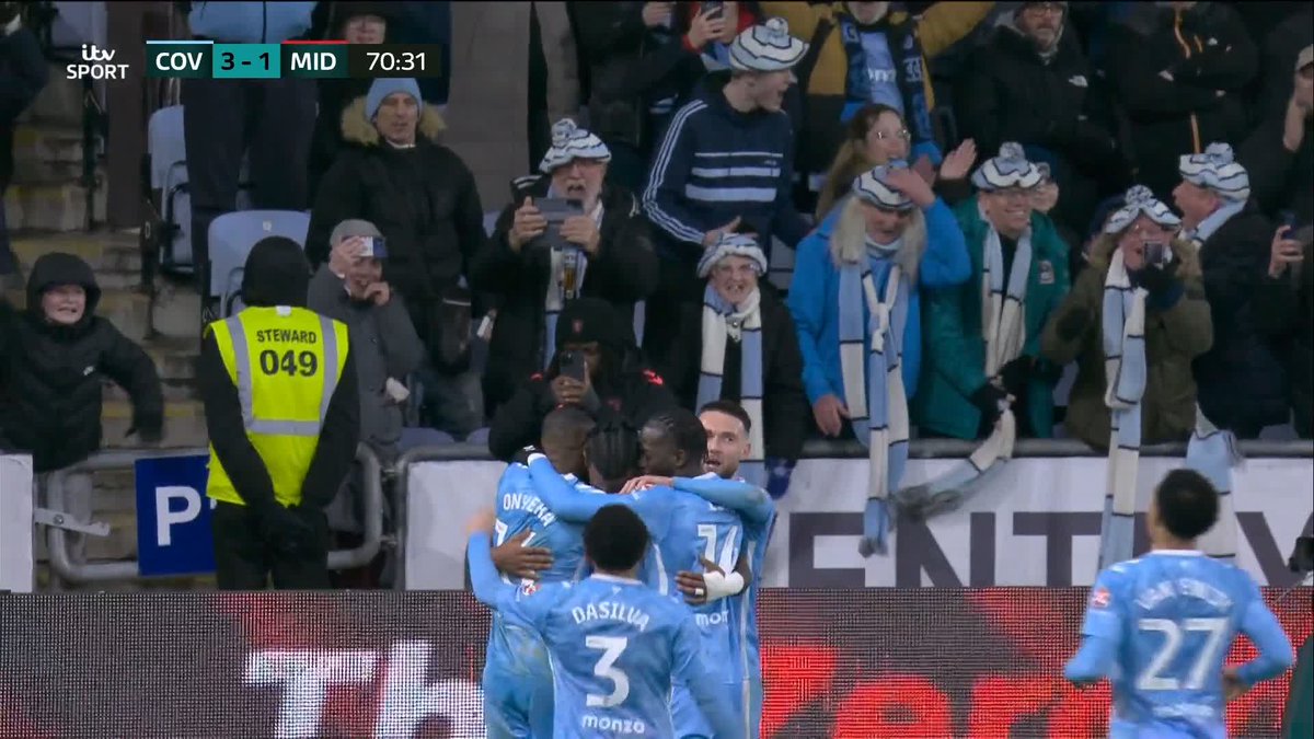 Haji Wright completes the hat-trick from 12 yards 🎯 Coventry respond immediately to Middlesbrough's goal 🙌 #ITVFootball