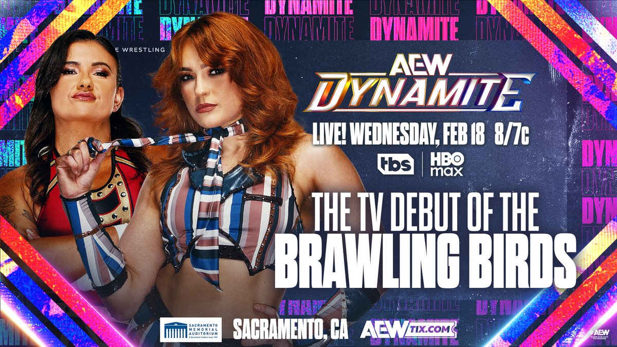 Wednesday Night #AEWDynamite LIVE, 8/7c on TBS + HBO Max This Wednesday, 2/18! The TV Debut of the Brawling Birds! After weeks of anticipation, former AEW Women's World Champion JAMIE HAYTER + Alex Windsor アレクス・ウィンザー make their TV debut as the Brawling Birds LIVE on TBS + HBO Max, WEDNESDAY!