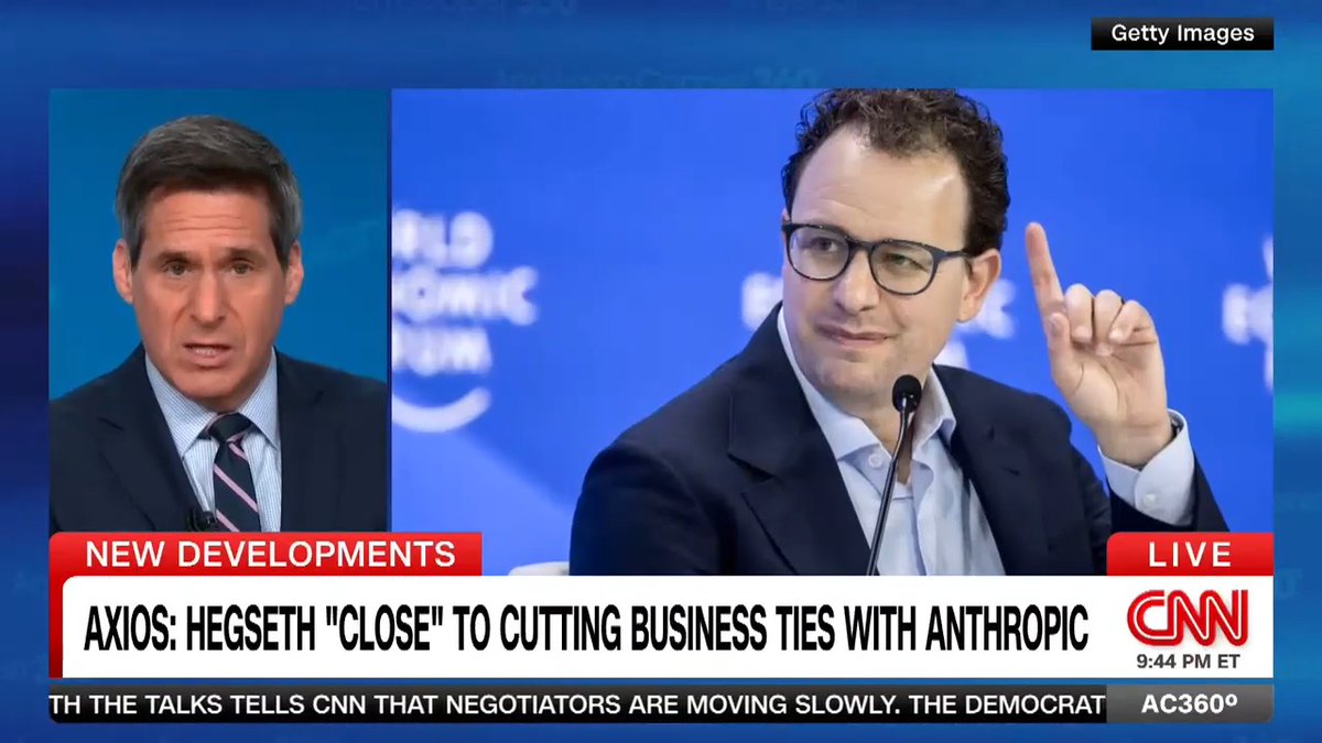 A senior Pentagon official told Axios that Secy. Hegseth was "close" to cutting business ties with Anthropic due to CEO Dario Amodei's concerns about some military uses of AI. "It's the cost of doing business with this particular government," says tech journalist Kara Swisher.