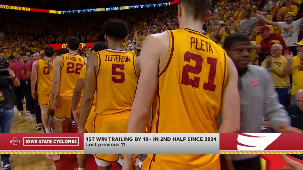 HILTON MAGIC 🪄 The No. 6 Cyclones close the game on a 17-4 run to take down No. 2 Houston 🔥