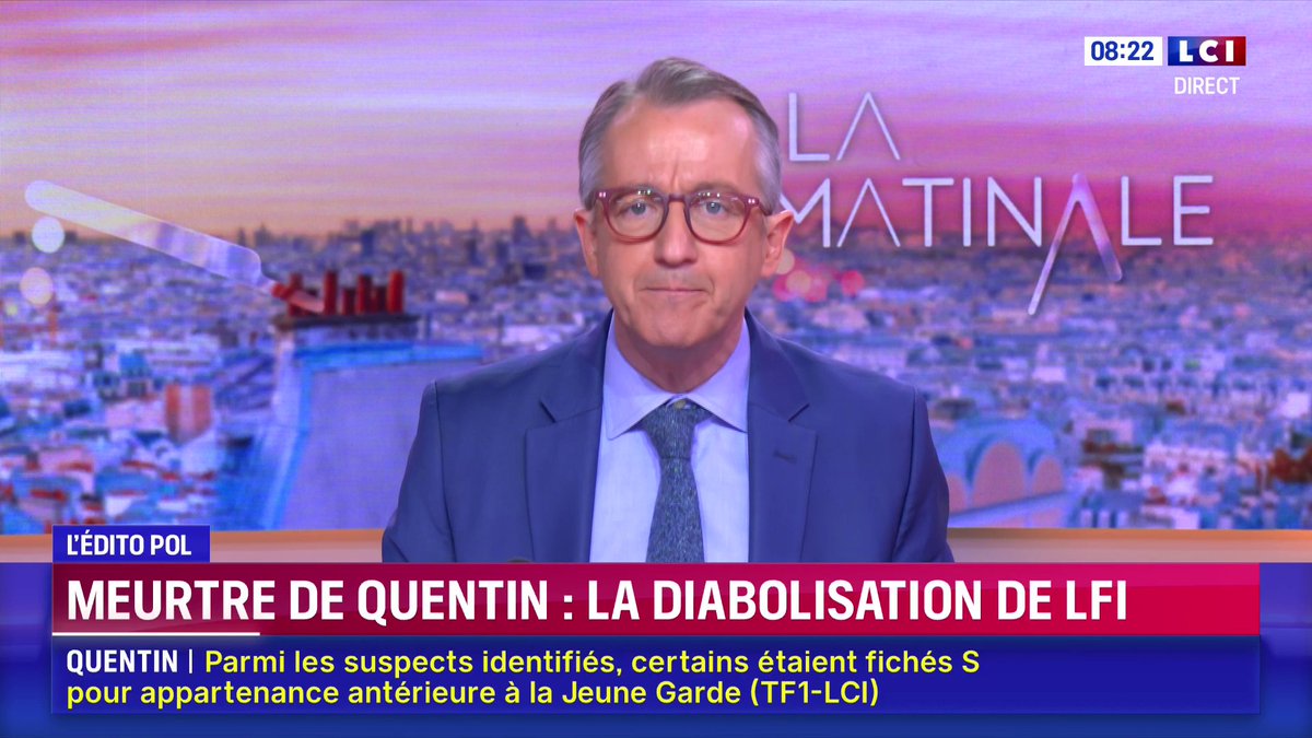 🔴 Meurtre de Quentin : la diabolisation de LFI 🗣️ "Si l'apaisement ne vient pas, c'est à cause de l'attitude de LFI, qui se défend, qui pratique l'inversion victimaire" 📺 Regardez L'Édito Pol de Christophe Barbier dans La Matinale LCI présentée par Jean-Baptiste Boursier
