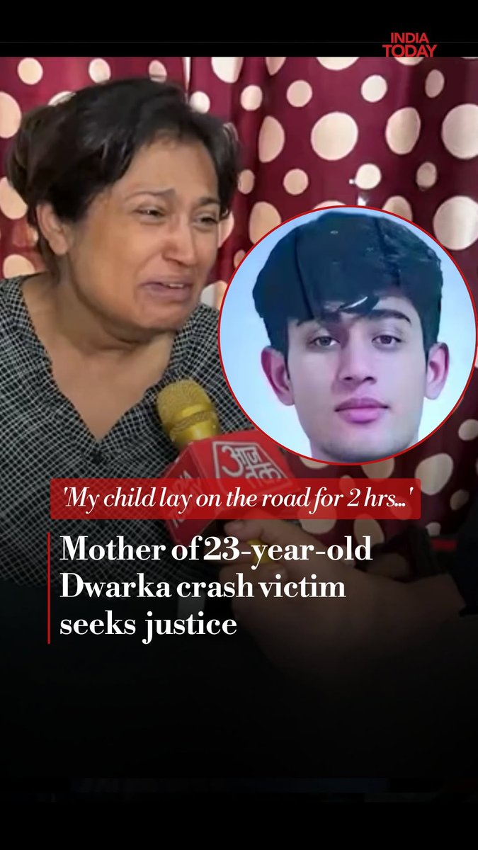 The mother of a 23-year-old man, who was killed in a car crash where a minor was behind the wheels in Delhi on February 3, said the accused was shooting reels while he was speeding in his SUV at the time of the accident. Sahil Dhaneshra died in a crash that involved a Scorpio, being driven by a 17-year-old, hitting his bike head-on in Delhi's Dwarka. The minor, who was later caught, did not have a driving licence, and was sent to an observation home by the Juvenile Justice Board. However, he later got interim bail to appear for his Class 10 board examination. #DelhiAccident #Dwarka #RoadSafety #Justice #ITReel [Delhi car crash, driver, Dwarka accident, reels]