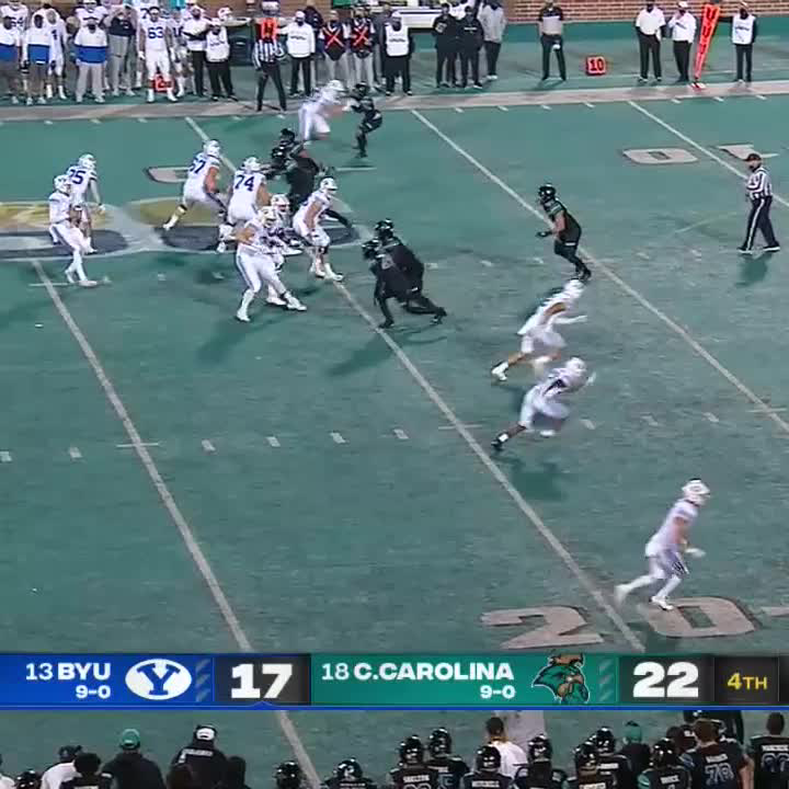 In 2020 Coastal Carolina stopped BYU at the 1 yard line as time expired to beat the 16th ranked Cougars and move to 10-0 for the first time in school history at the FBS level. The Chanticleers would finish the regular season a perfect 11-0 that season.