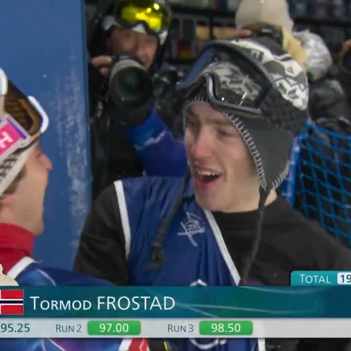 He needed a huge score... and he GOT IT. Norway's Tormod Frostad delivers a 98.50 on his final run to take home the Gold. 🥇 #WinterOlympics