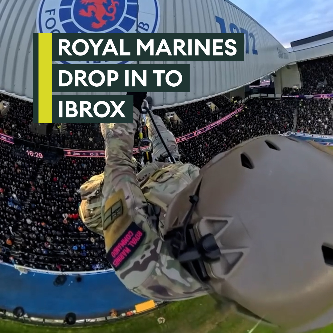 Now that's a matchday delivery!⚽ 📦The Royal Marines delivered the match ball ahead of Rangers' weekend clash with Hearts 🧗‍♂️Abseiling into Ibrox. No ordinary kick-off.