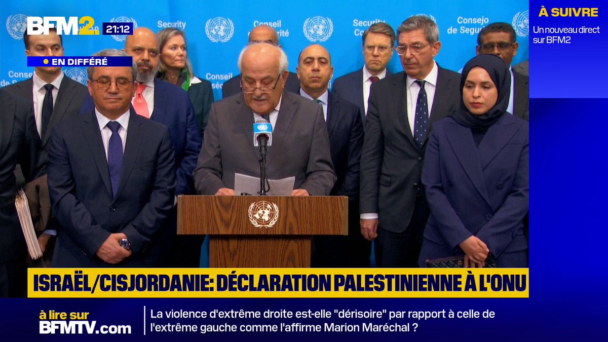 "Nous condamnons fermement les décisions et mesures unilatérales prises par Israël visant à étendre la présence illégale des Israéliens en Cisjordanie", Riyad Mansour, ambassadeur de la Palestine à l'ONU, condamne les projets israéliens en Cisjordanie #BFM2