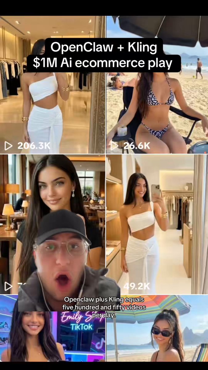 OpenClaw + Kling = $1m on tiktok shop 100+ affiliate profiles 3-5 videos per profile per day $5 per video Easy $$$