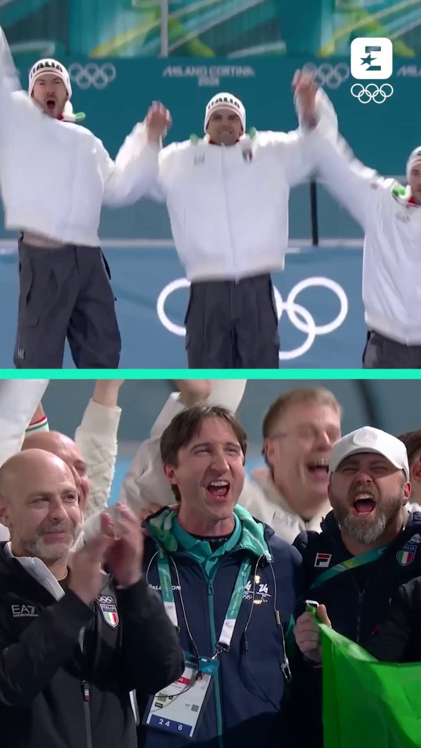 Gli eroi dell’inseguimento del 2006 - Enrico Fabris, Matteo Anesi e Ippolito Sanfratello - emozionati per i campioni olimpici del 2026! Che scena meravigliosa!
