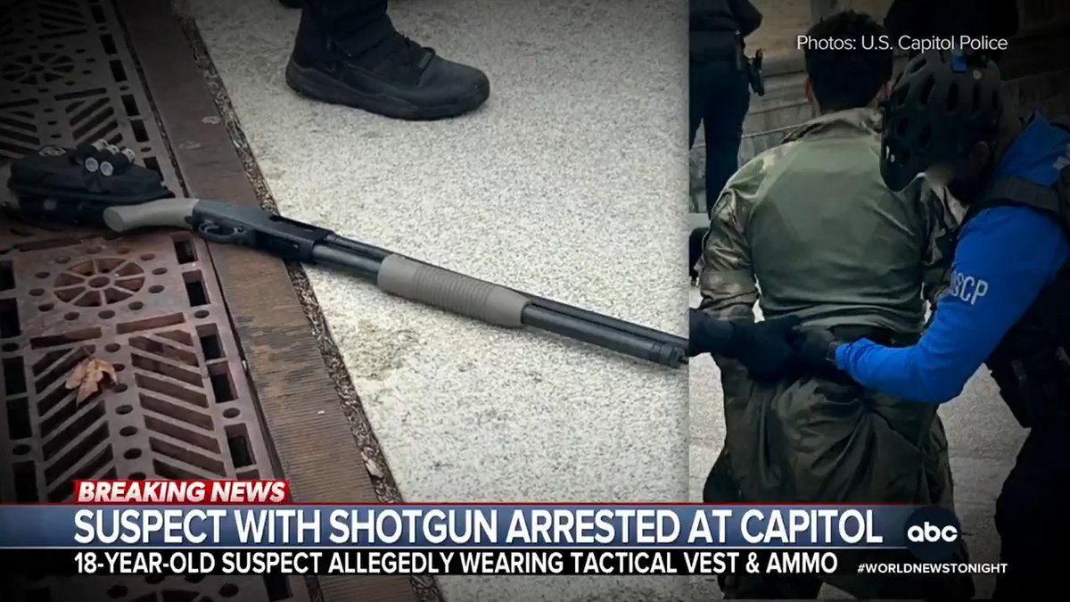 Authorities arrested an 18-year-old man allegedly wearing a tactical vest and wielding a loaded shotgun who was racing towards the Capitol building. Investigators say they found a Kevlar helmet and gas mask inside the suspect's SUV. Jay O'Brien reports.