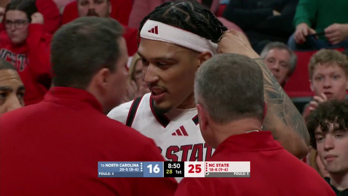 Darrion Williams received an ovation from the Wolfpack crowd after returning to the court from this scary injury in the first half.
