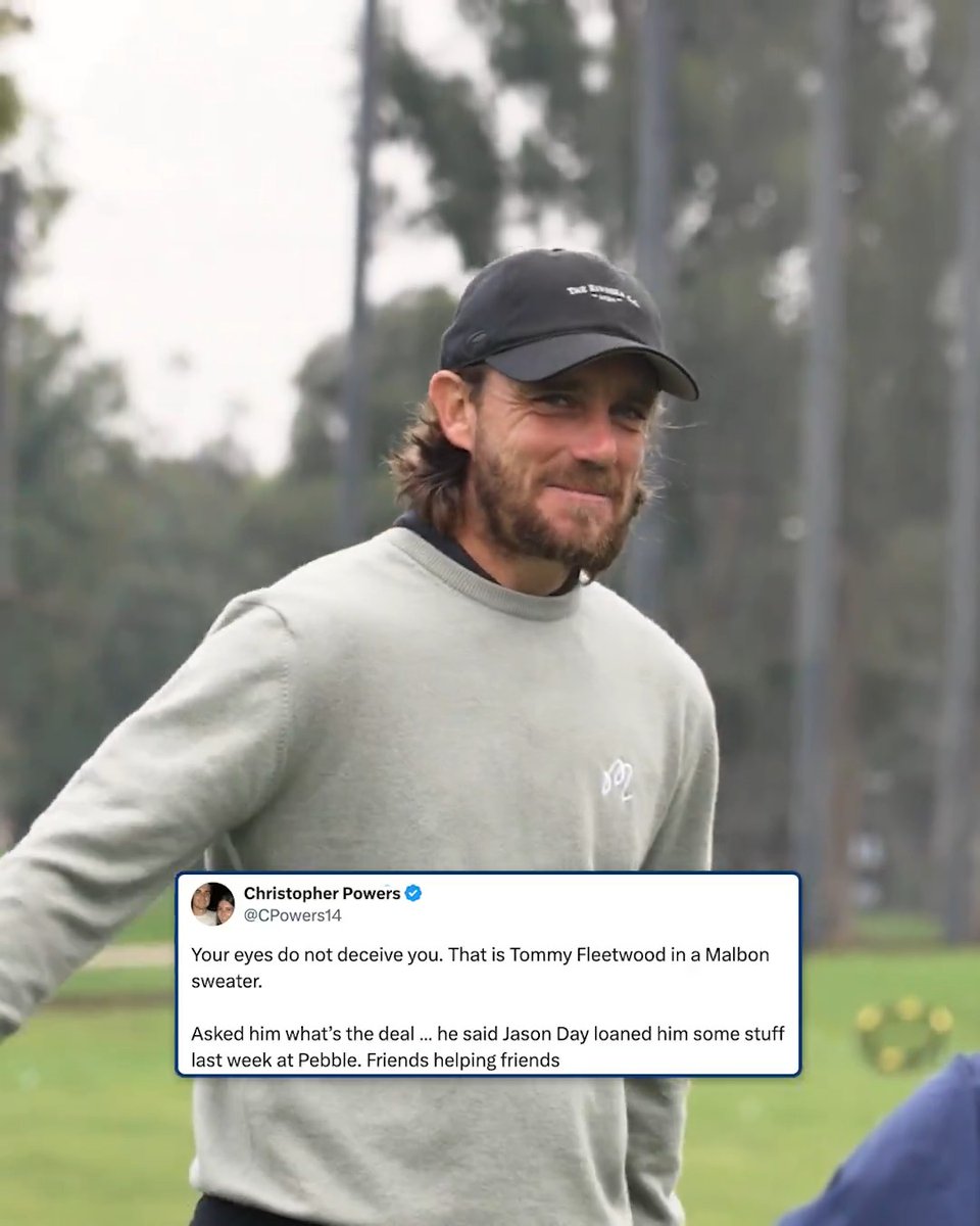 Pebble Beach attire last week … Jason Day’s sweater and Riviera hat this week. Tommy Fleetwood’s collection is growing.
