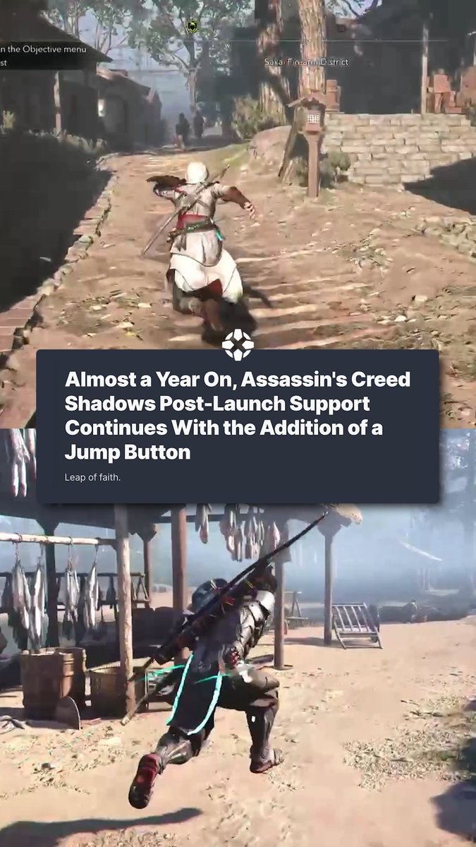 See Assassin's Creed Shadows' brand new jump button in action: