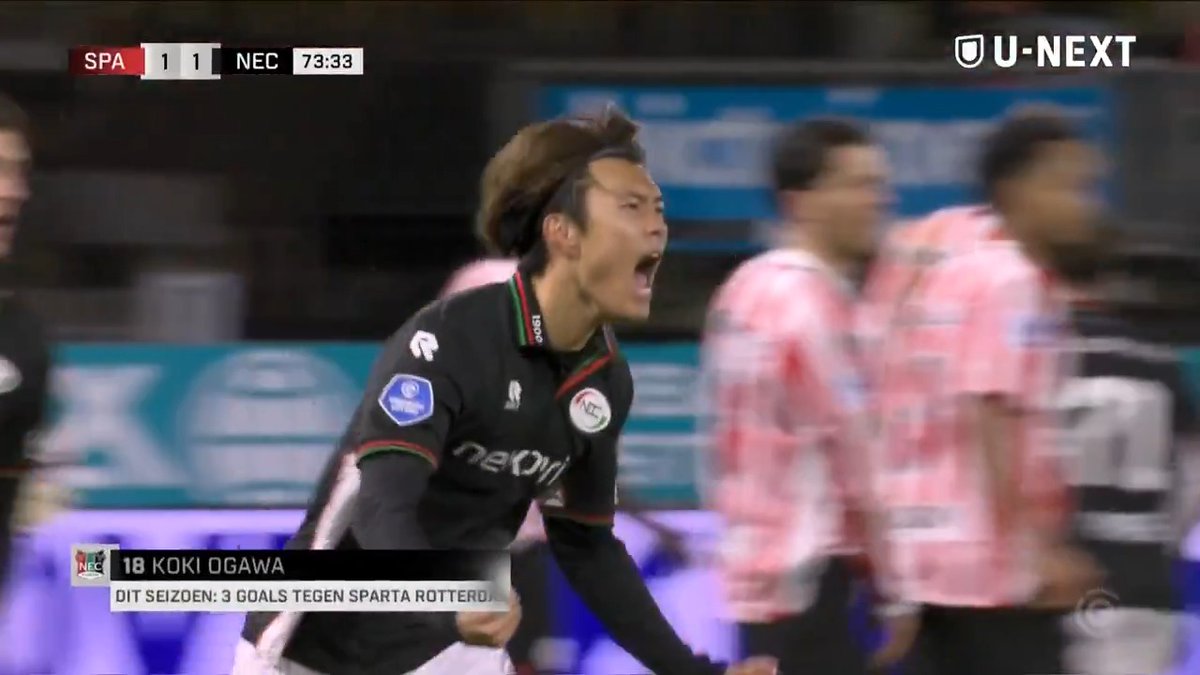 日本人コンビで同点弾！🎌 #小川航基 が佐野航大のFKに頭で合わせた💥 途中出場で今シーズン8点目を記録⚽️ 🇳🇱 エールディヴィジ第23節 ⚔️ スパルタ・ロッテルダム v NECナイメヘン 🔗