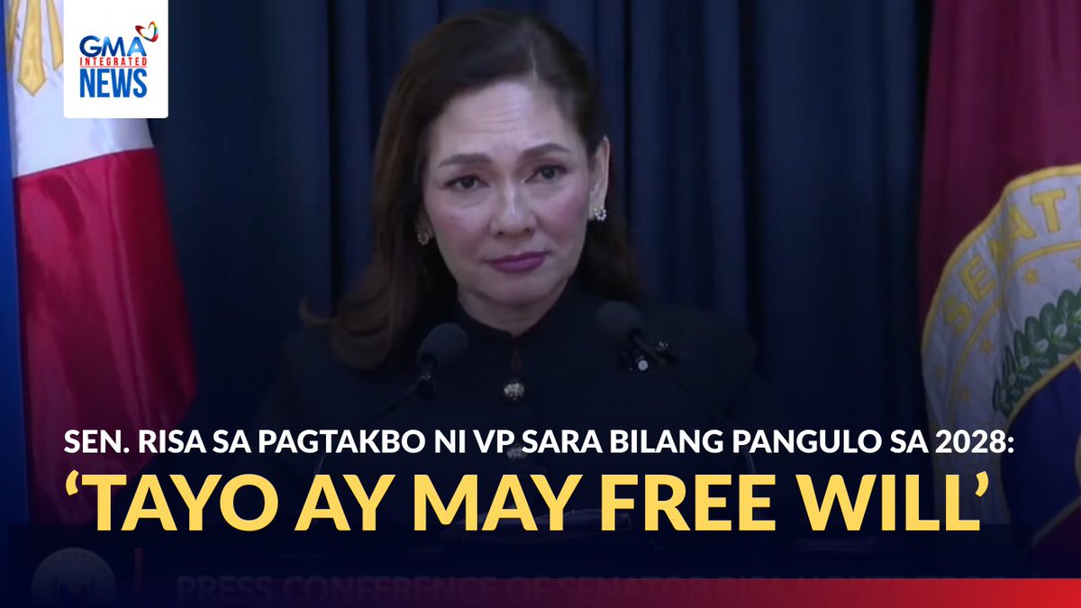 “TAYO AY MAY FREE WILL” ‘Yan ang sagot ni Sen. Risa Hontiveros nang hingin ang kaniyang reaksiyon kaugnay ng anunsiyo ni Vice President Sara Duterte na tatakbo siya bilang pangulo sa 2028. “Sabi ng mga paborito nating philosopher—tayo po ay may free will, so gamitin po natin,” sabi ni Hontiveros. Courtesy: Senate of the Philippines