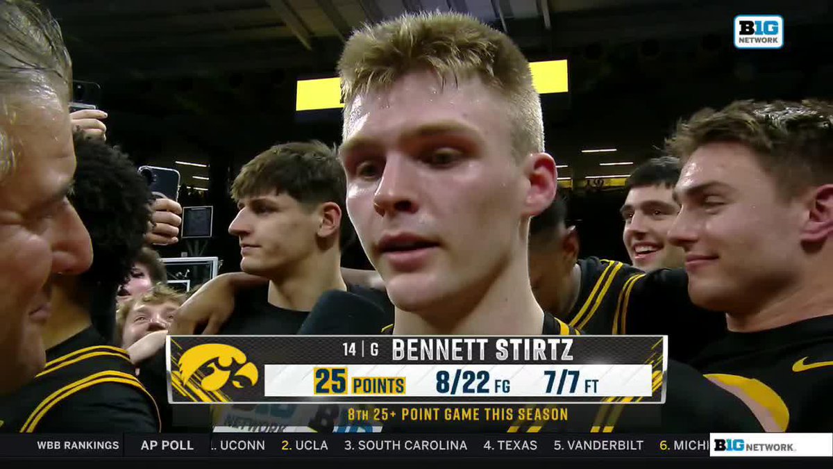 "This is surreal. We needed this win." Bennett Stirtz chats with Andy Katz after leading Iowa Men’s Basketball to victory over rival and No. 9 Nebraska 👇