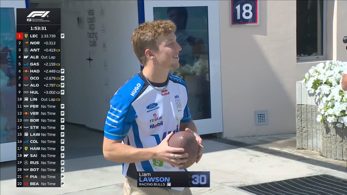 Liam Lawson keeping himself entertained 🏈