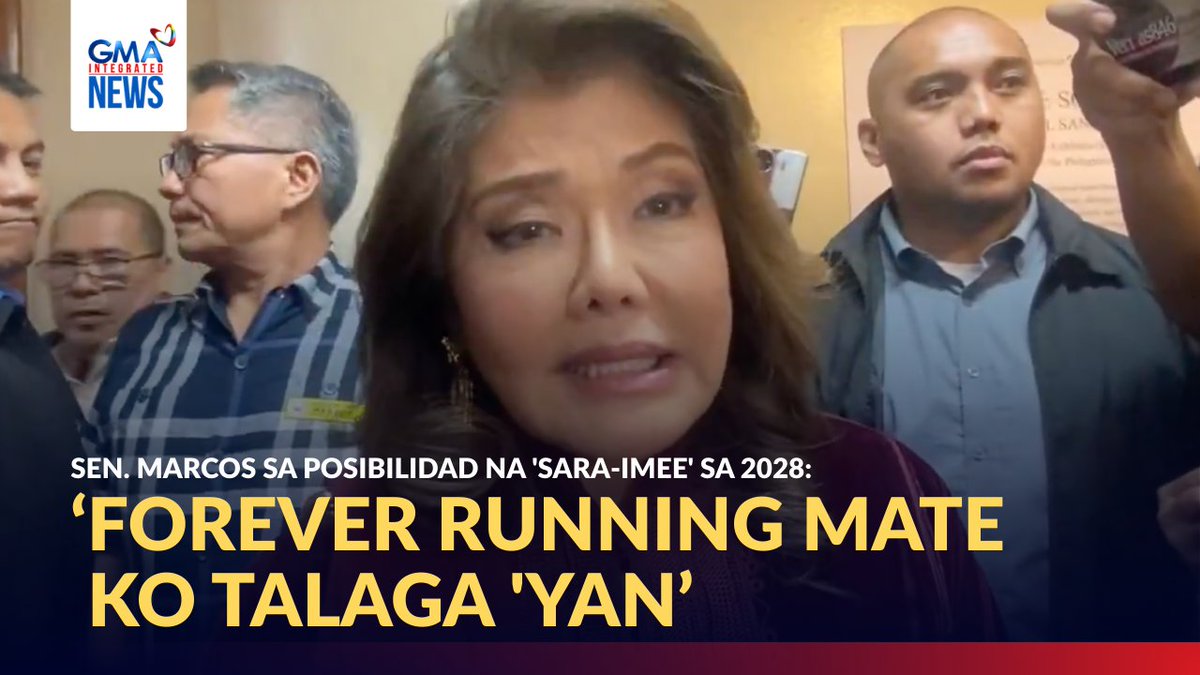 “FOREVER RUNNING MATE KO TALAGA 'YAN” Bahagi ‘yan ng sagot ni Senator Imee Marcos nang hingin ang kaniyang reaksiyon matapos ihayag ni Senador Robin Padilla na nais niyang maging running mate ni Vice President Sara Duterte si Sen. Imee sa 2028 elections. “Takbo, gapang, luhod, patayo, paupo, hindi ko naman siya kailanman iniwanan,” dagdag ni Sen. Imee. | via Nimfa Ravelo, DZBB/GMA Integrated News