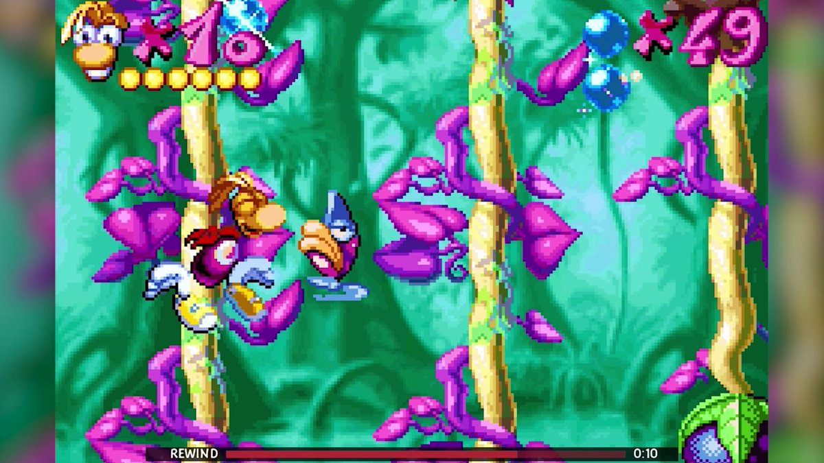 Une galère sur un saut difficile ou des ennemis trop nombreux ? Pas de panique 👀 Dans Rayman: 30th Anniversary Edition, vous pouvez désormais rembobiner pour faire l'action parfaite ! 📼
