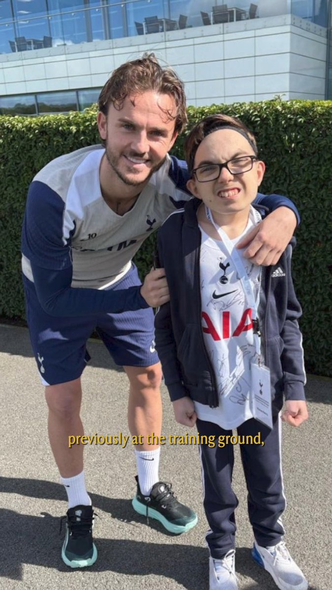 Making Harley's dream come true 🤍 James Maddison recently invited young fan Harley, who suffers with a rare genetic condition impacting his spine, to a Premier League match, surprising him at half-time for a cup of tea and custard cream ☕