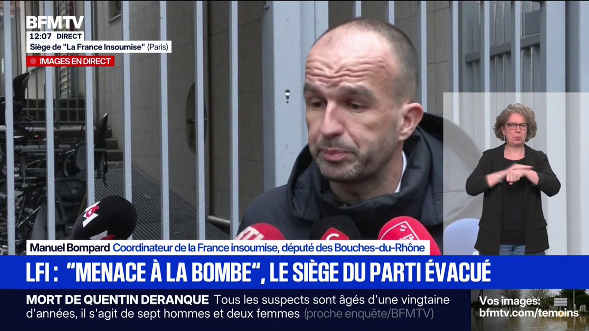 "Evidemment que l'on se sent menacé" avoue Manuel Bompard après l'évacuation du siège de La France insoumise suite à une alerte à la bombe