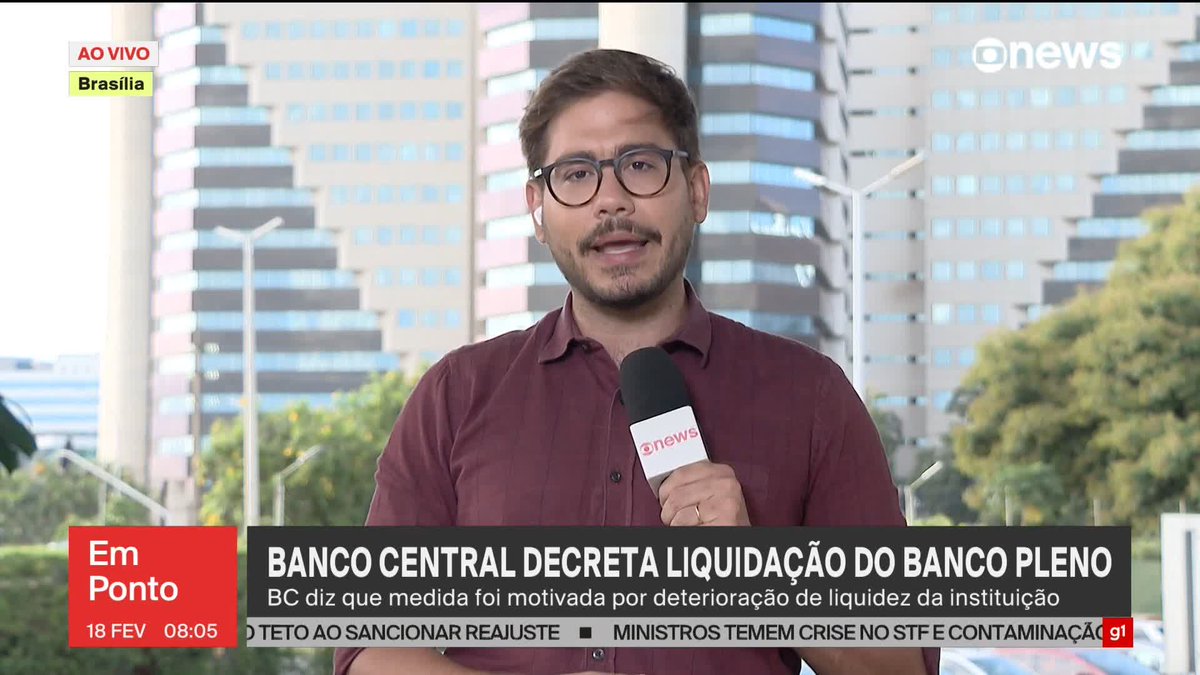 URGENTE: Banco Central decreta liquidação do Banco Pleno, que fazia parte do Master. Instituição foi vendida no segundo semestre de 2025 ao ex-sócio de Daniel Vorcaro. #GloboNewsEmPonto ➡ Assista à #GloboNews: