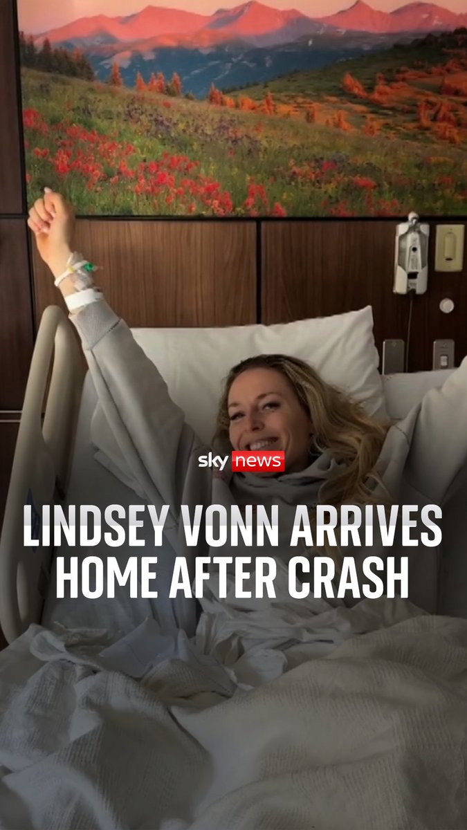 Lindsey Vonn has returned to the US after four operations on the broken leg she sustained at the Winter Olympics - but has yet to stand up, nine days after the crash