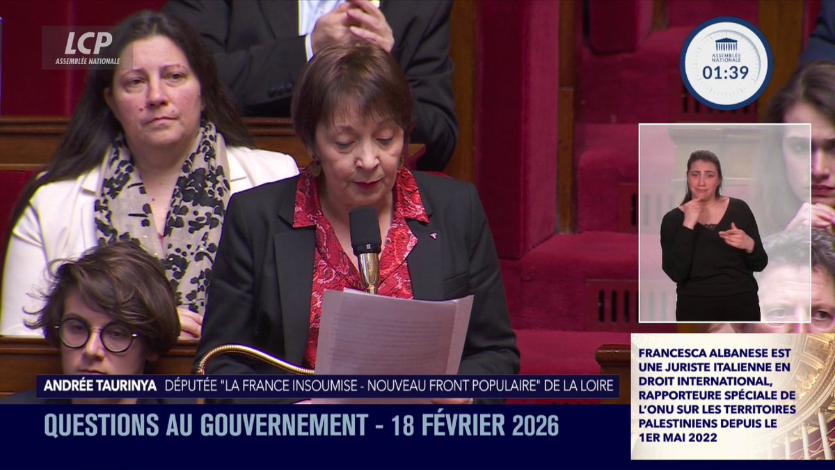 Palestine : "Rectifiez les propos inexacts que vous avez attribués à Francesca Albanese. Renoncez à demander sa démission", demande Andrée Taurinya au ministre des Affaires étrangères. Elle l'accuse de participer à une "odieuse entreprise de démolition médiatique". #QAG #DirectAN