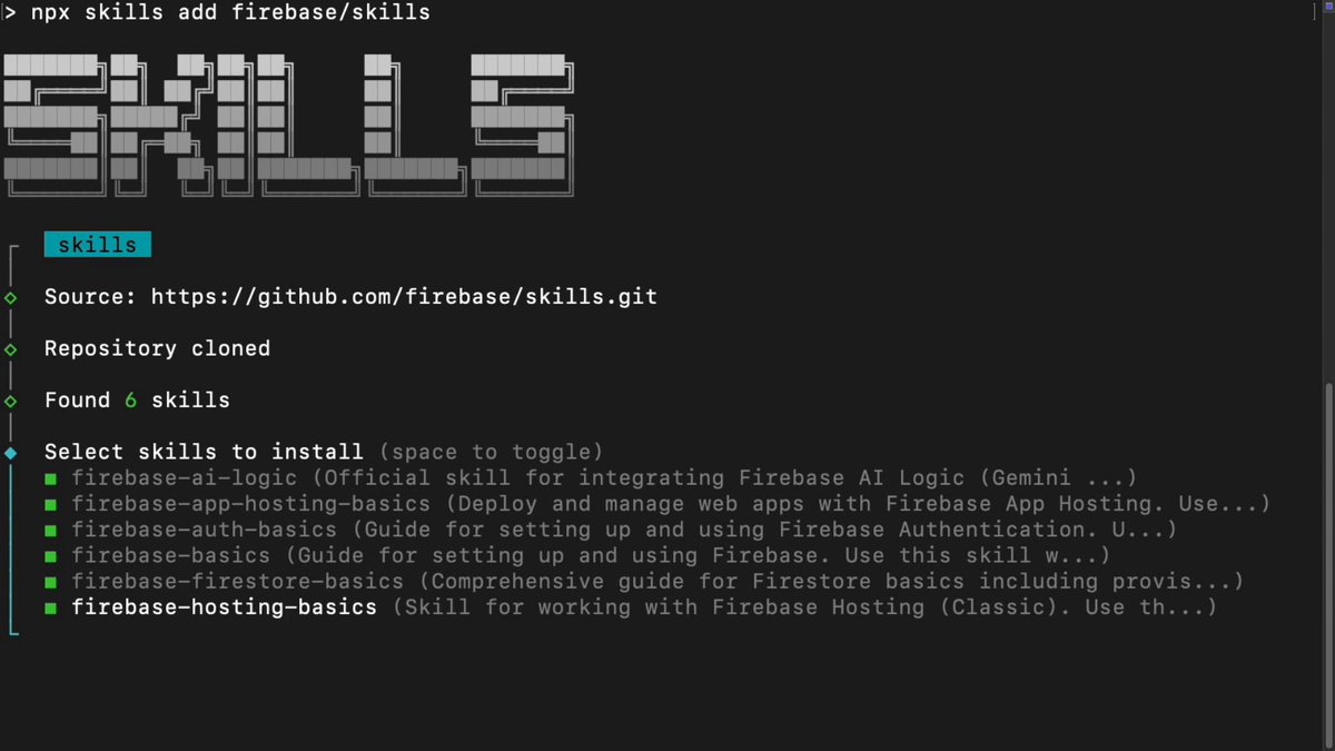 Introducing Agent Skills for Firebase 🔥 Agent skills are specialized instructions you can give to your favorite AI agents to help them better understand Firebase and then execute tasks more effectively. This means more accurate code, fewer token usage, and more money saved 💰