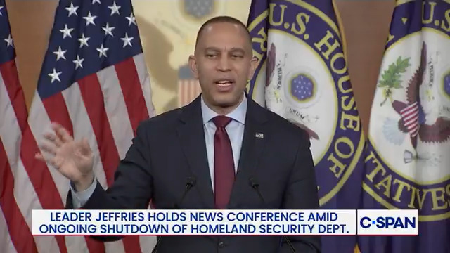 House Democratic Leader Hakeem Jeffries on President Trump's upcoming State of the Union address: "My current plan is to attend. We're not going to Donald Trump's house. He's coming to our house. It's my view that you don't let anyone ever run you off of your block."