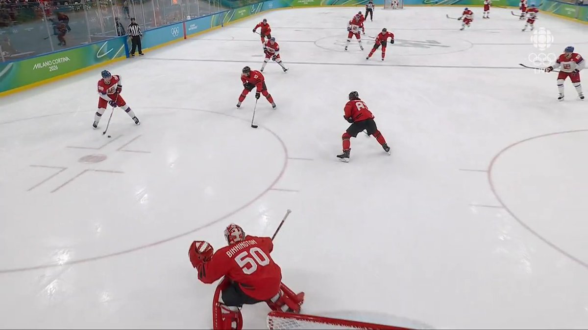 There were EIGHT (!!!) Czech players on the ice when they score the go-ahead goal in the third period vs. Canada 😳