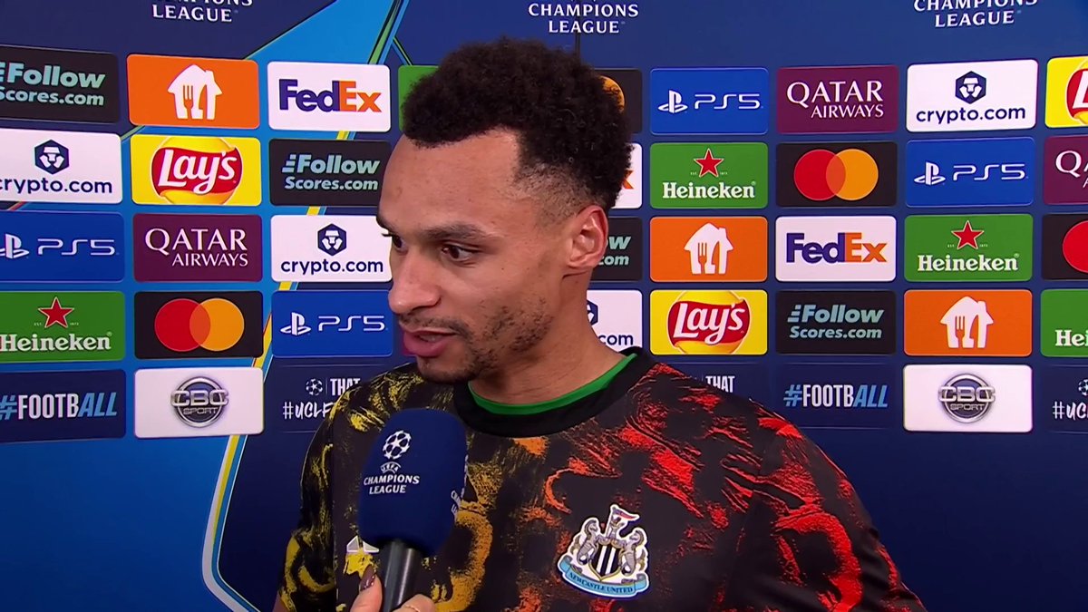 "I can die a happy man now" 😅 Jacob Murphy talks winning 6-1 and getting his first Champions League goal at the age of 30... 🎙️ Jules Breach 📺 TNT Sports &amp; discovery+ UK